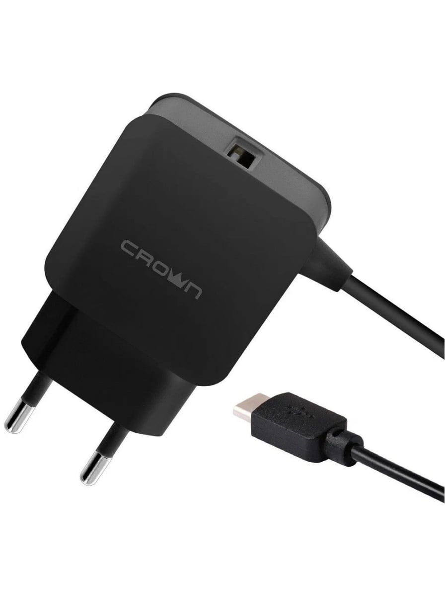 Сетевое зарядное устройство CrownMicro CMWC-3001, USB, 1.2 А, microUSB (Черный)