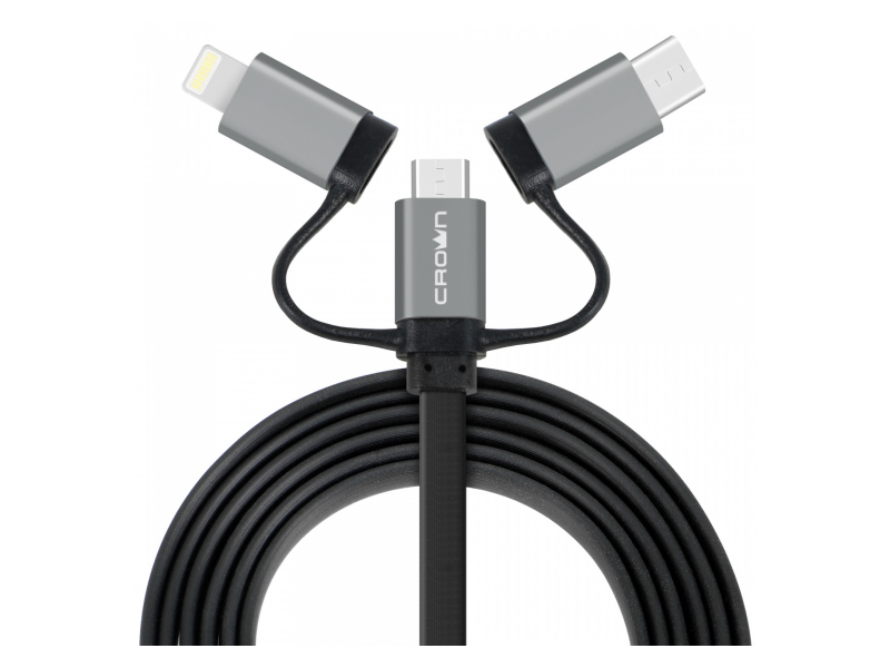 Кабель USB - microUSB/Type-C/Lightning  3182 CrownMicro Черный