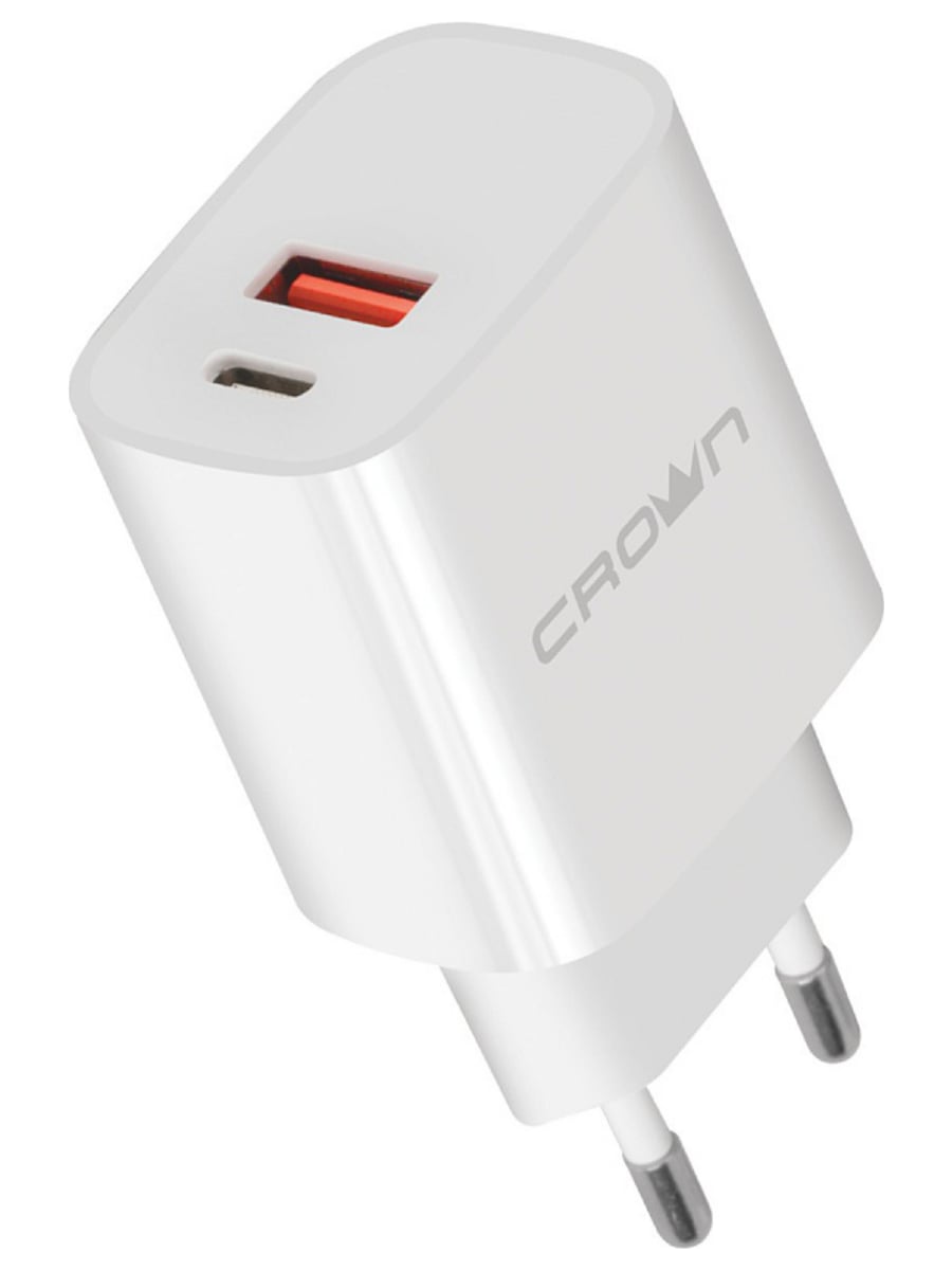 Сетевое зарядное устройство CrownMicro 3032F USB + Type-C QC3.0/PD 20W (Белый)