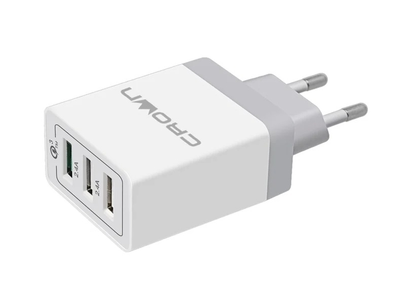 Сетевое зарядное устройство CrownMicro 3 USB Quick Charge Белый
