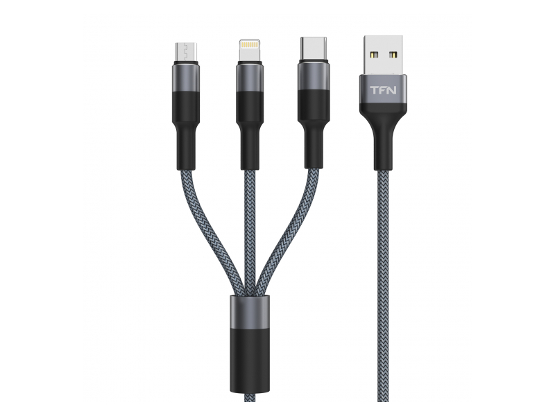 Кабель USB - 3в1 кабель microUSB/Type-C/Apple lightning Серый